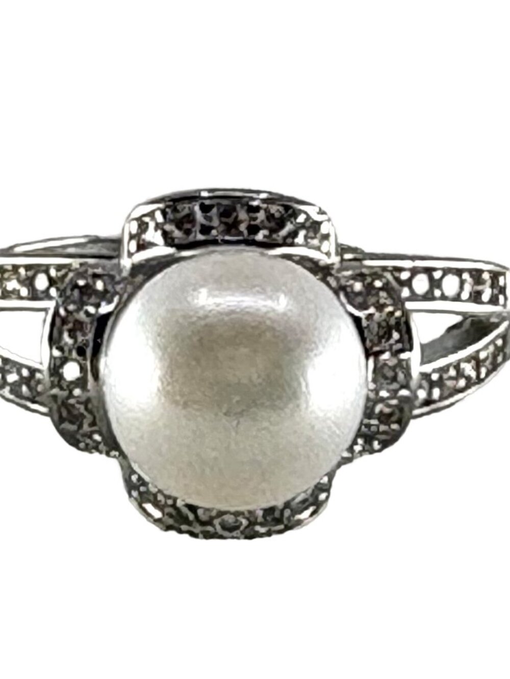 White Pearl Zircon Copper 18K Gold Plated Adjustable Ring Elegant Jewelry 4.22g